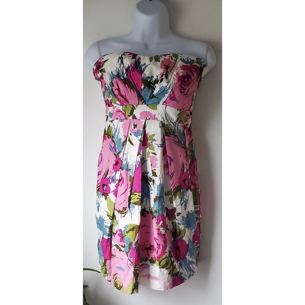 Twenty One Womens Floral Strapless Mini Dress Size Medium 90s Y2K Feminine Boho